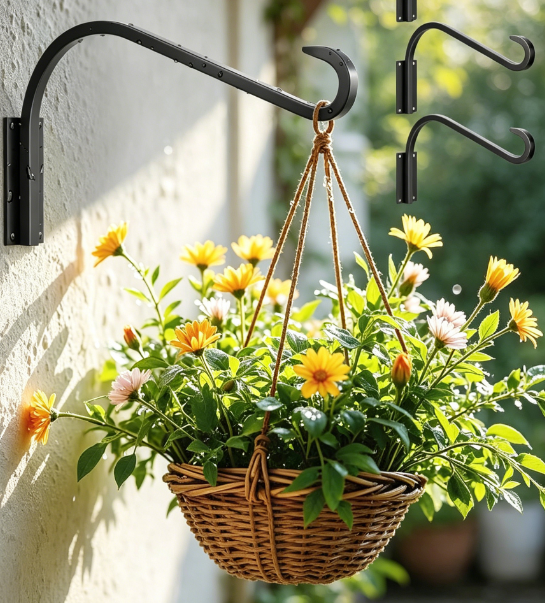 12-Inch Plant Hangers, 4-Pack Heavy Duty Wall Mounted Hooks for Indoor Outdoor Use