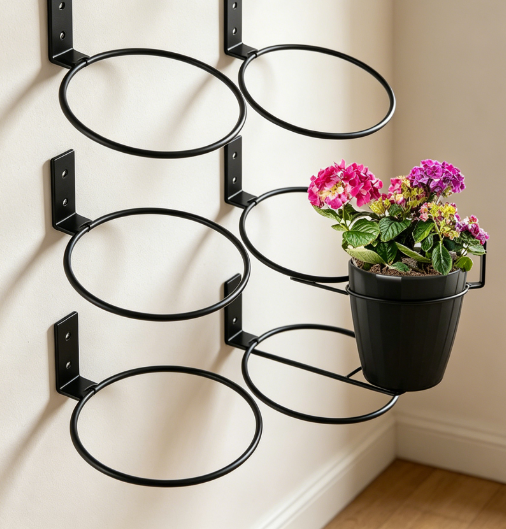 6-Inch Flower Pot Holder Rings, 8-Pack Wall Mounted Metal Planter Brackets for Home and Garden