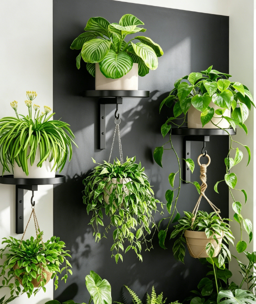 Wall Plant Holder Set, 3-Pack Metal Hanging Display with Hooks for Indoor Outdoor - Image 2