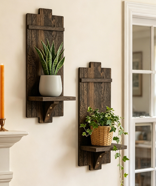 Wooden Wall Plant Holders, 2-Pack Rustic Hanging Planters for Indoor Outdoor - Image 2