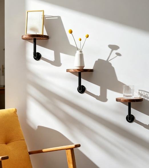 Wall Mounted Wooden Shelves with Brackets, Small Display Shelving Set