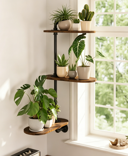 Rotating Window Plant Shelf, 3-Tier Wooden Wall Mounted Plant Stand - Image 2