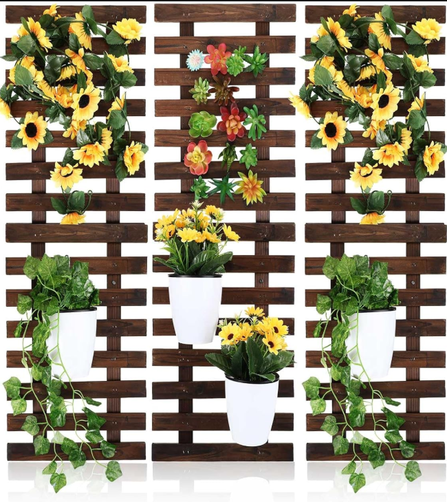 Wooden Wall Planter Rack, Vertical Hanging Plant Holder for Indoor Outdoor - Image 2