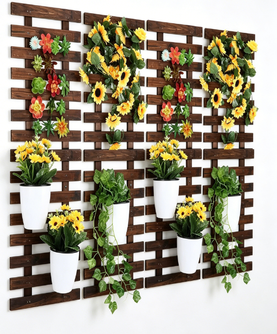 Wooden Wall Planter Rack, Vertical Hanging Plant Holder for Indoor Outdoor
