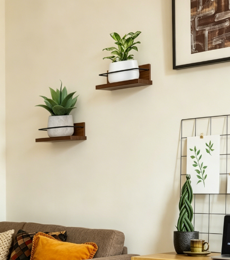 Wooden Floating Plant Shelves, 2-Pack Wall Mounted Planter Holders - Image 2