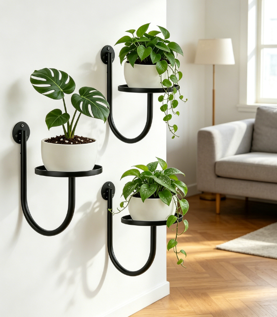 Wall Mounted Plant Shelves, 3-Pack Metal Floating Holders for Indoor Plant Display - Image 2